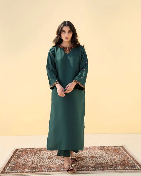 Loqaab Decent Green 2-Piece Linen Dress